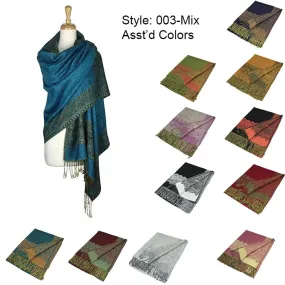 12-Pack Pashmina Border Shawls Assorted Colors 003