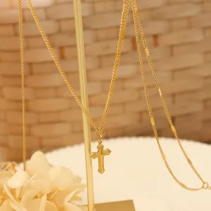 18k Gold Exquisite Cross Design Necklace Bracelet Set