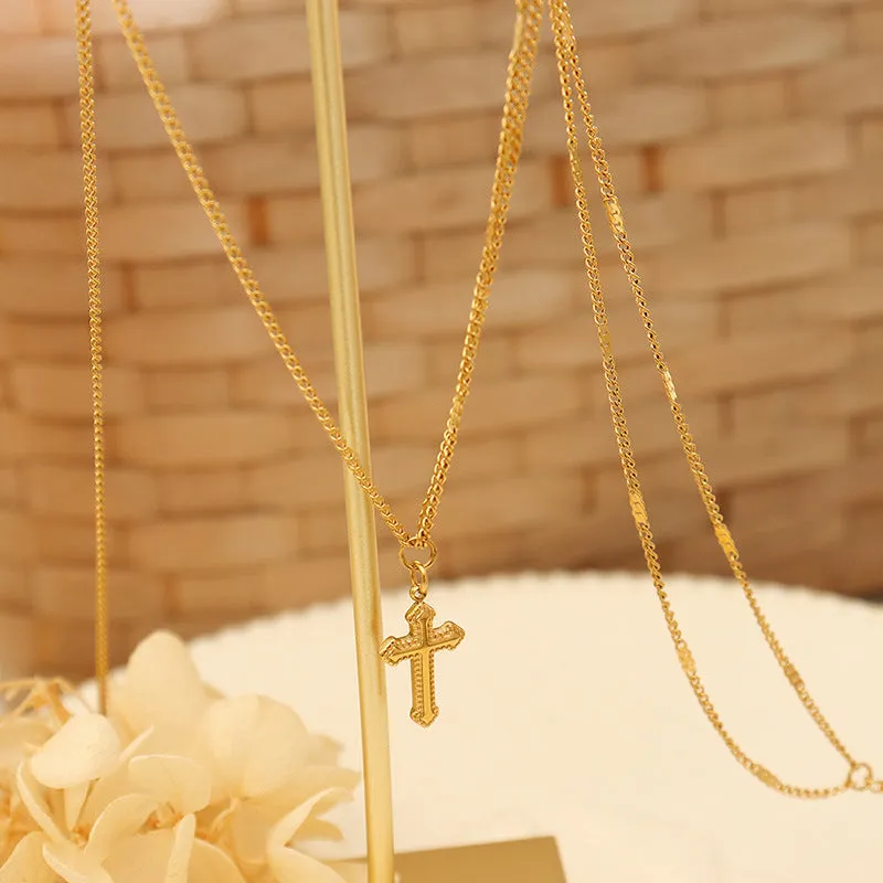 18k Gold Exquisite Cross Design Necklace Bracelet Set