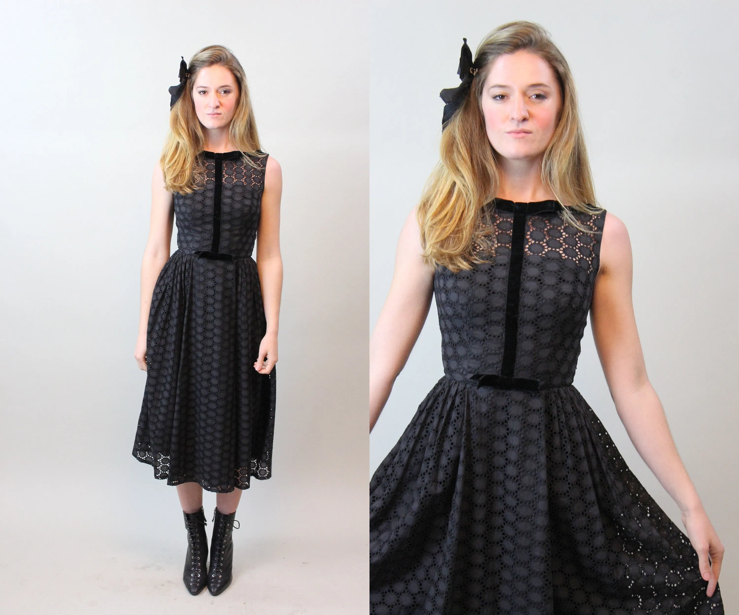 1950s EYELET cotton BOW dress xxs | new spring summer