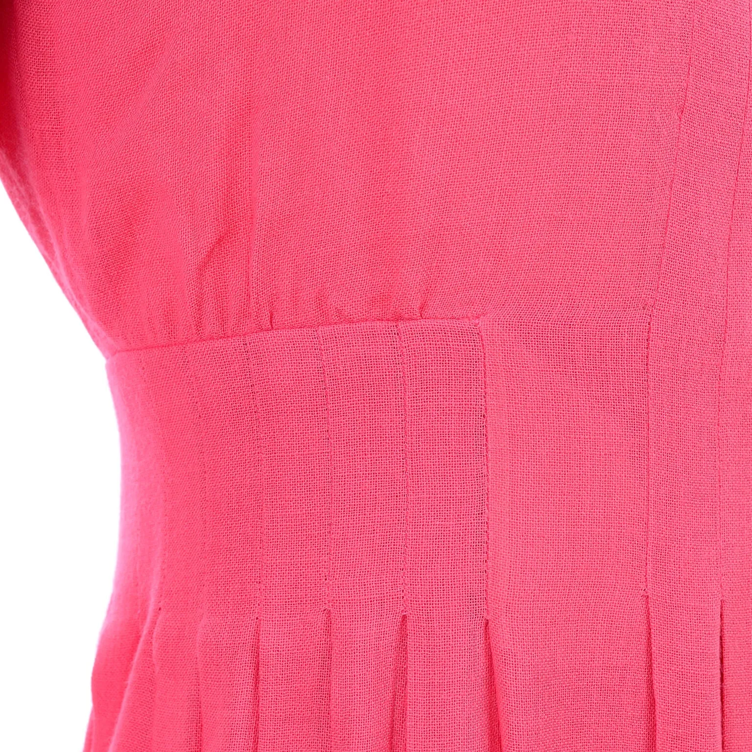 1970s Pauline Trigere Salmon Pink Dress w/ Keyhole Slit & Pleated Skirt