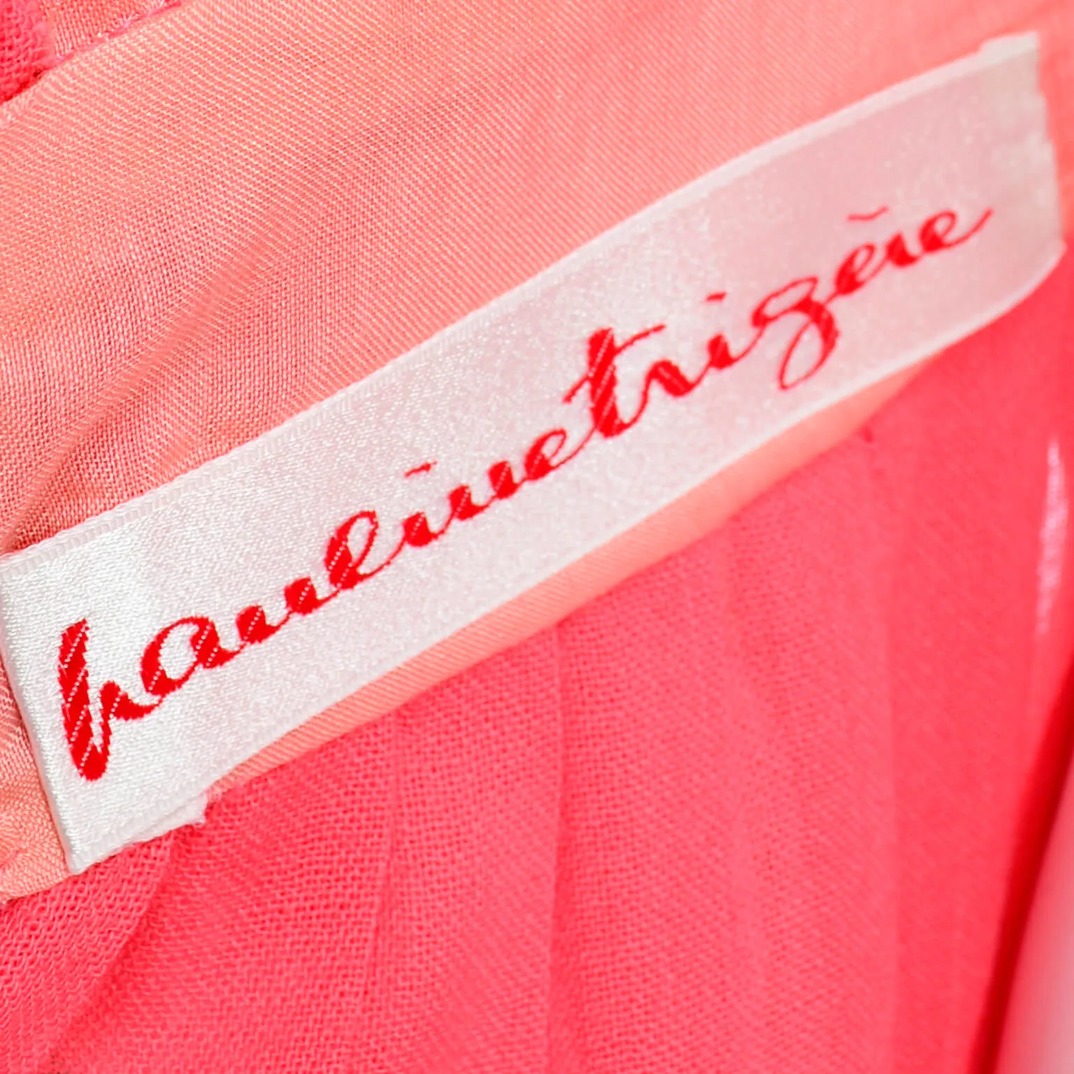 1970s Pauline Trigere Salmon Pink Dress w/ Keyhole Slit & Pleated Skirt