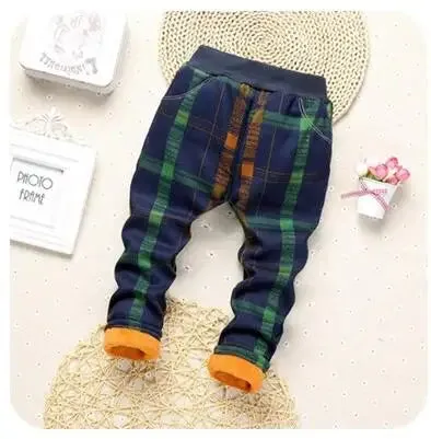 2024 Baby Boys Pants Plaid Cartoon Autumn Winter Children Thick Warm Cotton Pant Kids Casual Cotton Trousers Soft Boy Jeans 0-2y