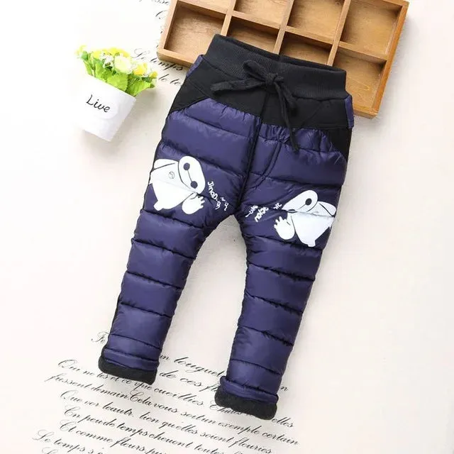 2024 Baby Boys Pants Plaid Cartoon Autumn Winter Children Thick Warm Cotton Pant Kids Casual Cotton Trousers Soft Boy Jeans 0-2y