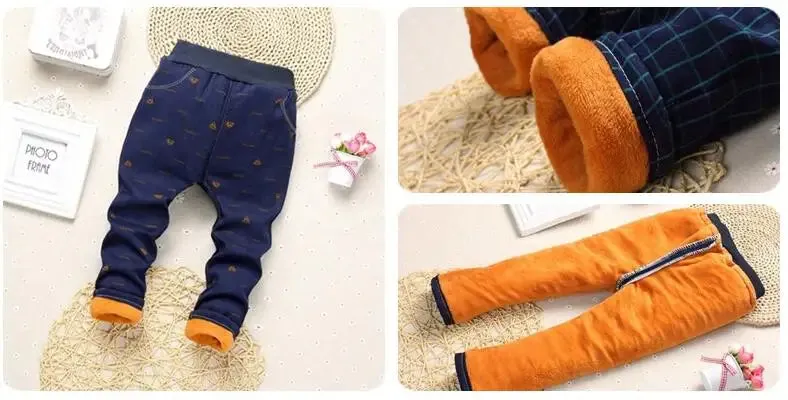 2024 Baby Boys Pants Plaid Cartoon Autumn Winter Children Thick Warm Cotton Pant Kids Casual Cotton Trousers Soft Boy Jeans 0-2y