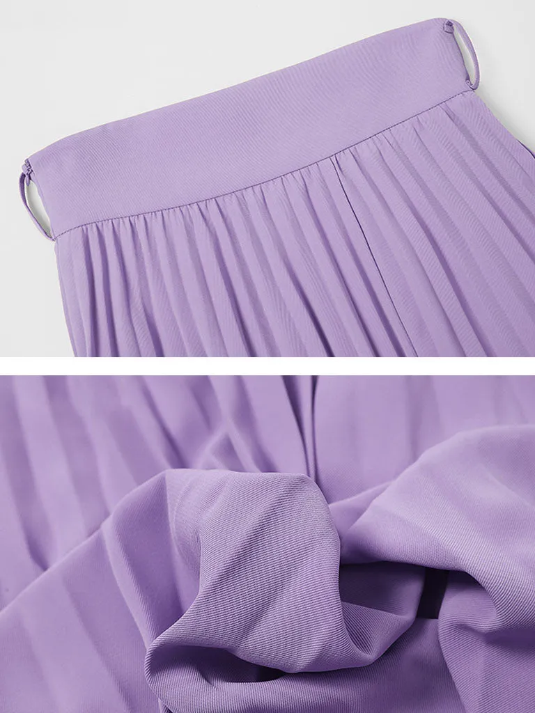 2PS White 1950S Vintage Classic Top And Purple Irregular Pleated Hem  High Waist Skirt Suit