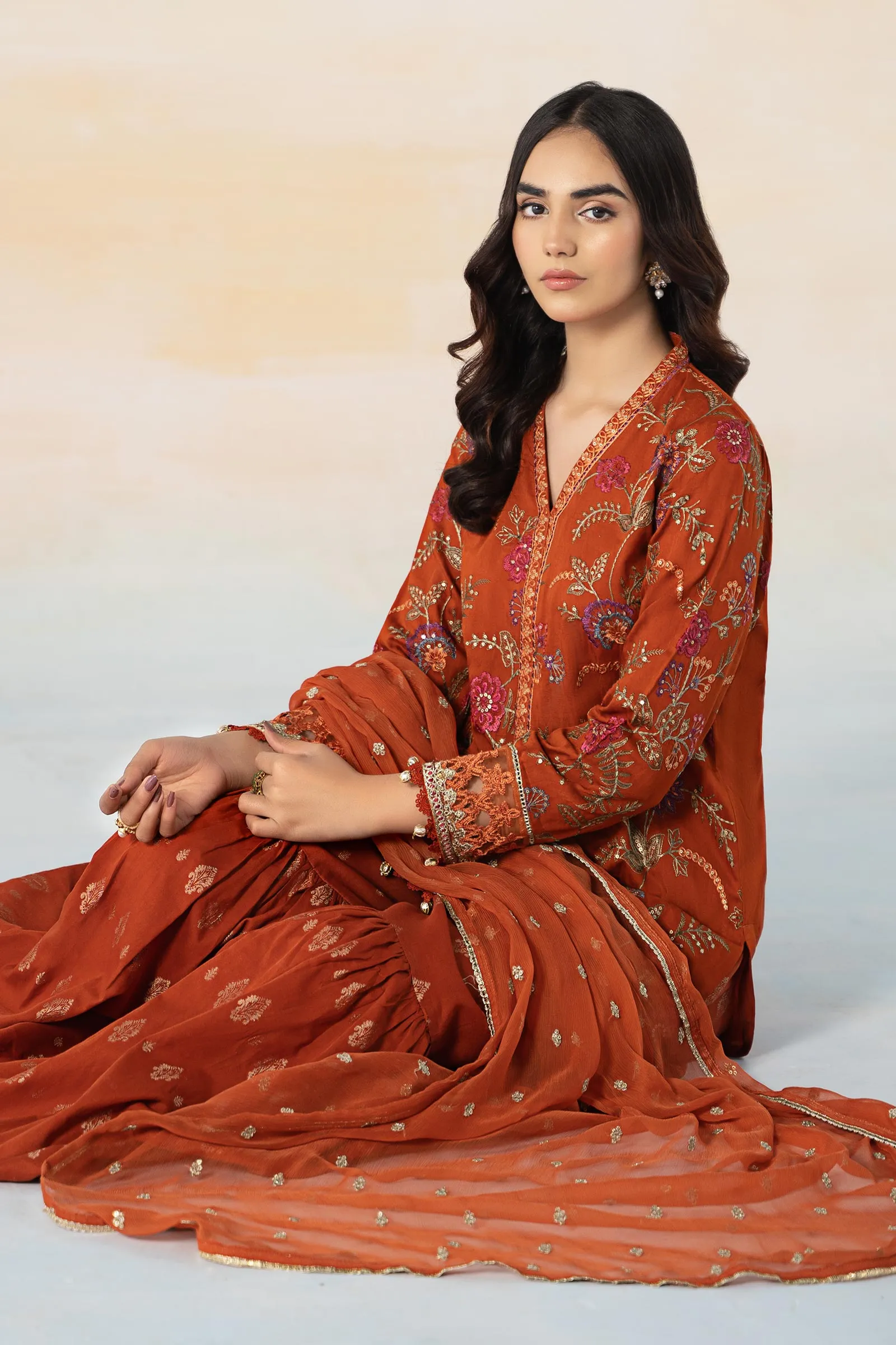 3 Piece Embroidered Self Jacquard Suit | DW-EF24-03