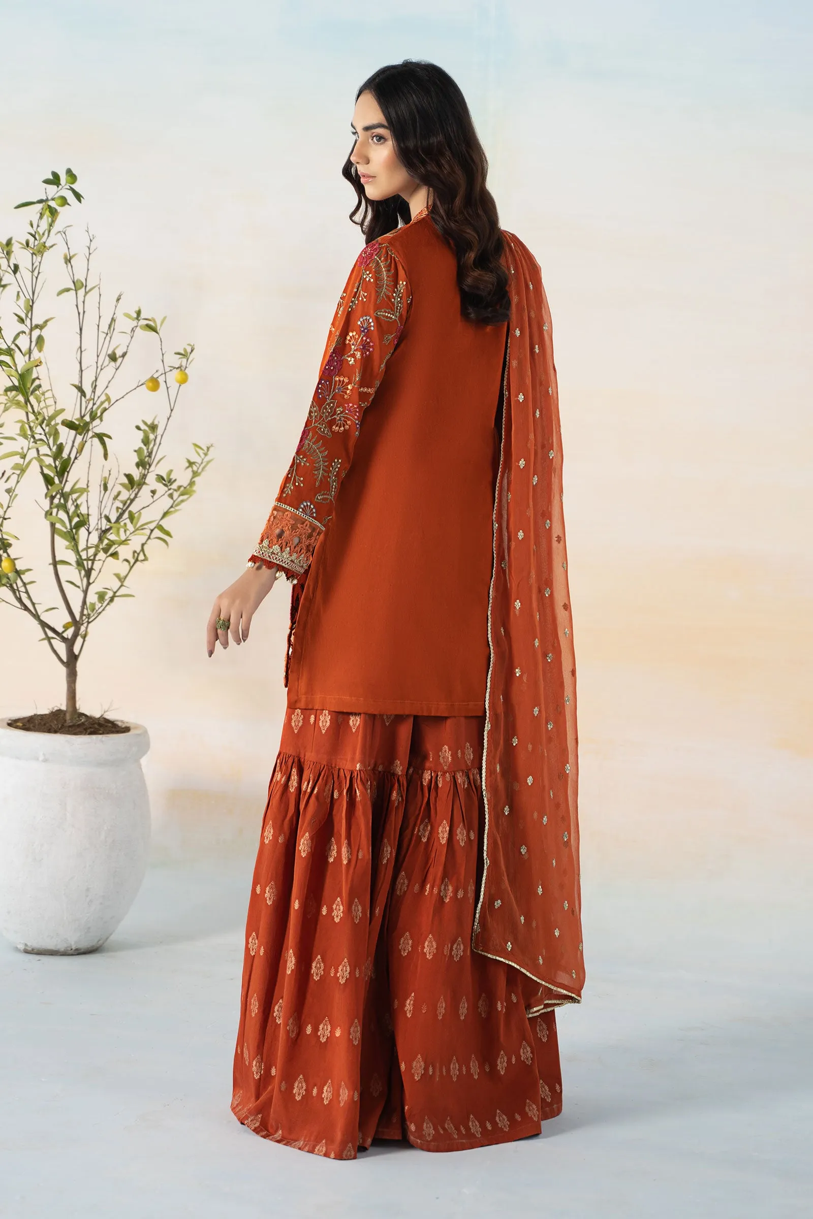 3 Piece Embroidered Self Jacquard Suit | DW-EF24-03