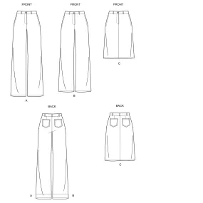 6643 New Look Sewing Pattern N6643 Misses' Wide Leg Pants and Skirt