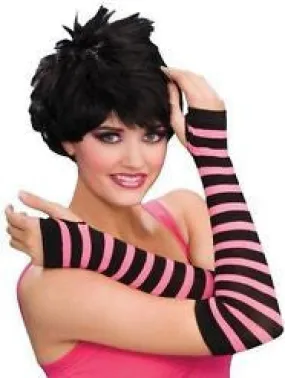 80's Fingerless Gloves Pink/Black