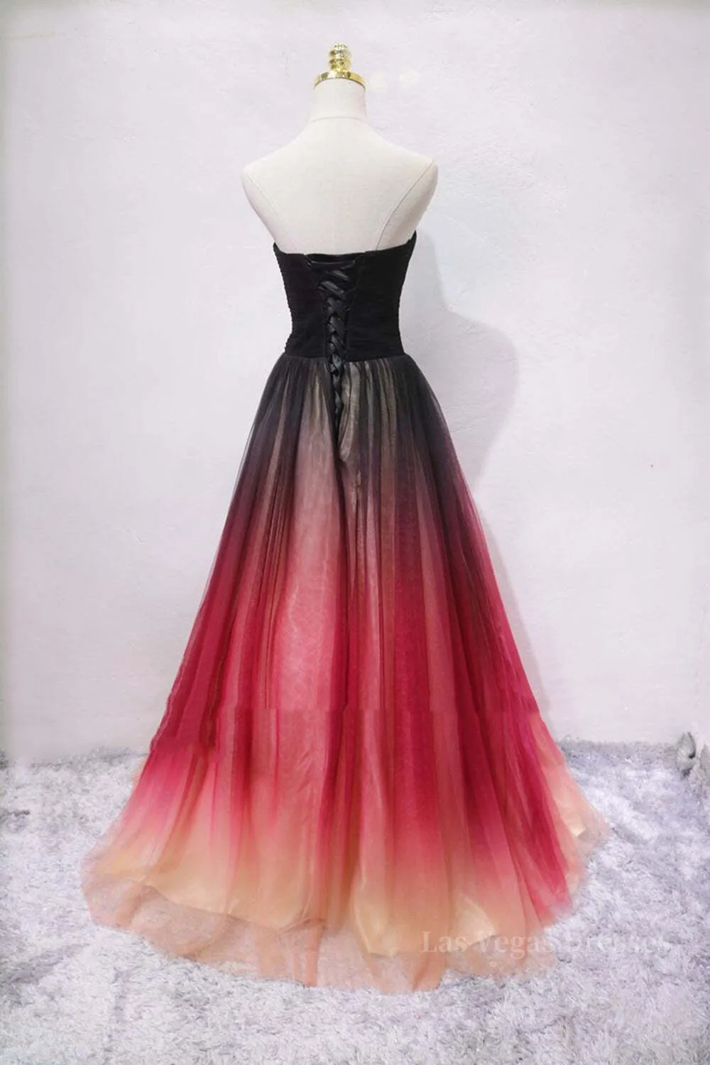 A Line V Neck Open Back Ombre Long Prom Dress, Backless Ombre Formal Graduation Evening Dress