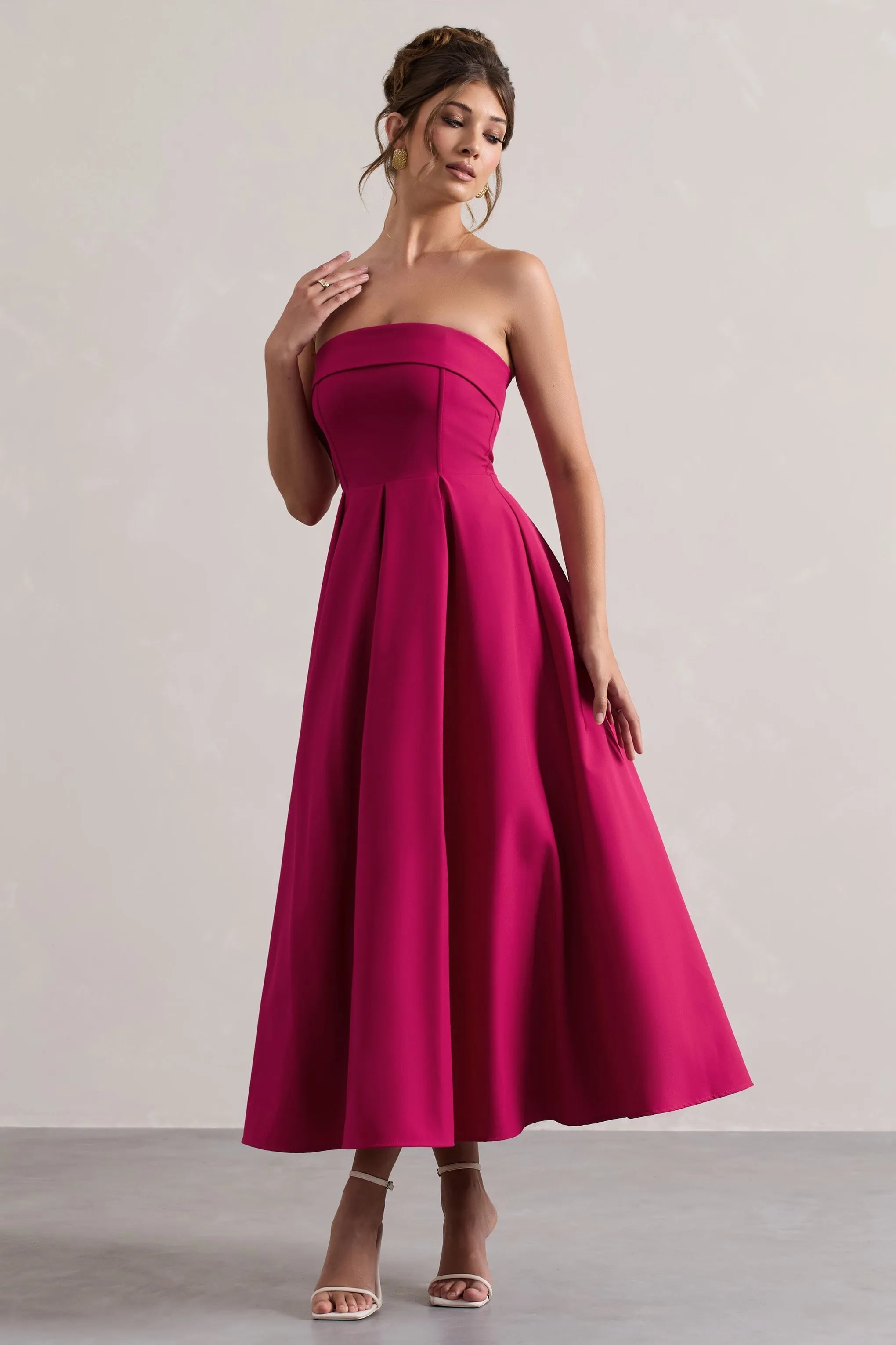 Annalise | Hot Pink Bandeau Skater Midi Dress