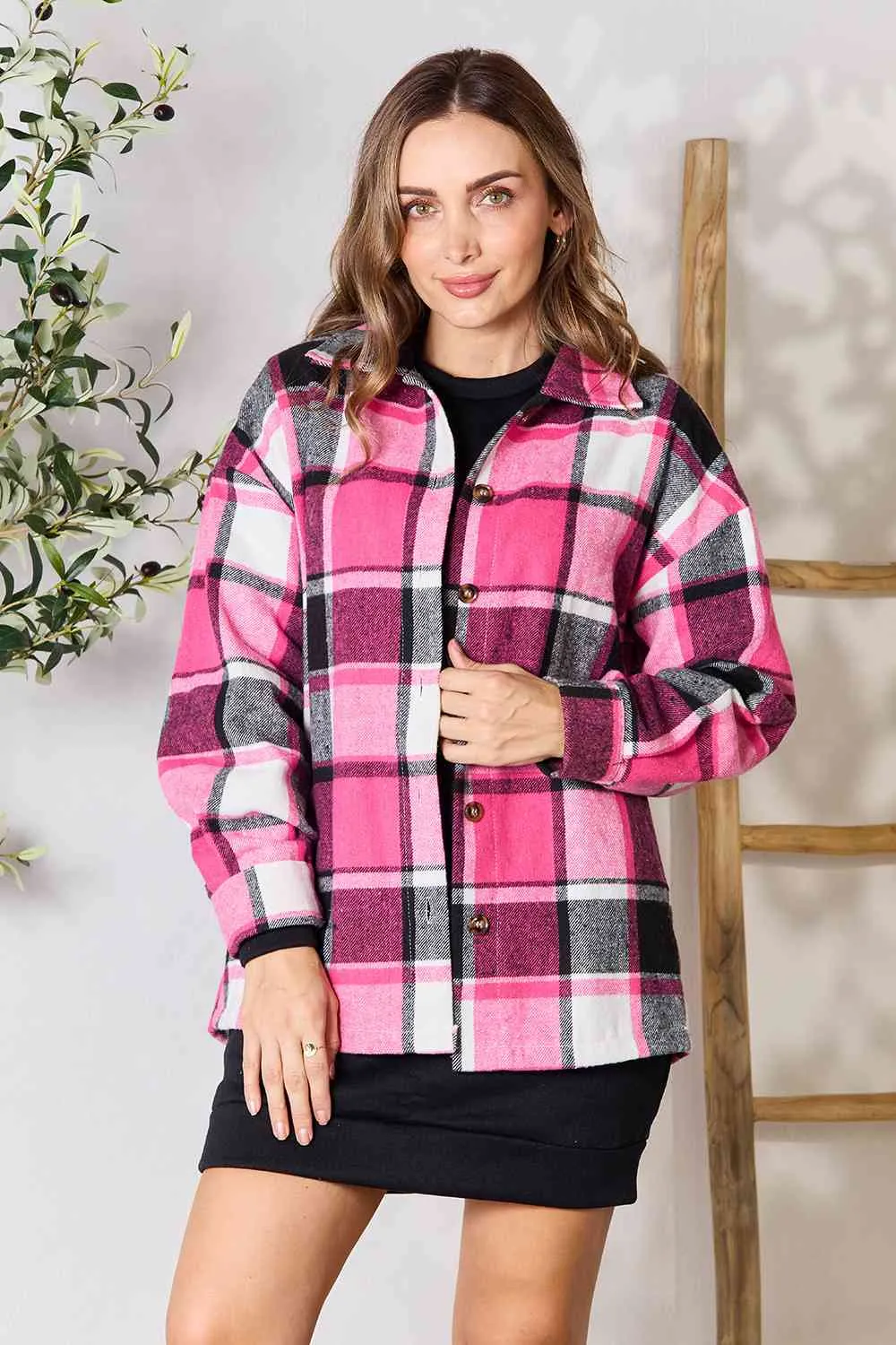 *APP EXCLUSIVE* Pink Plaid Flannel Shacket