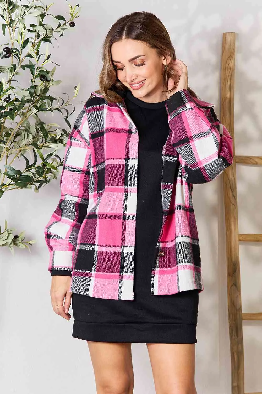 *APP EXCLUSIVE* Pink Plaid Flannel Shacket