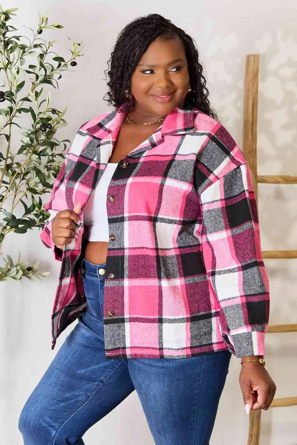 *APP EXCLUSIVE* Pink Plaid Flannel Shacket