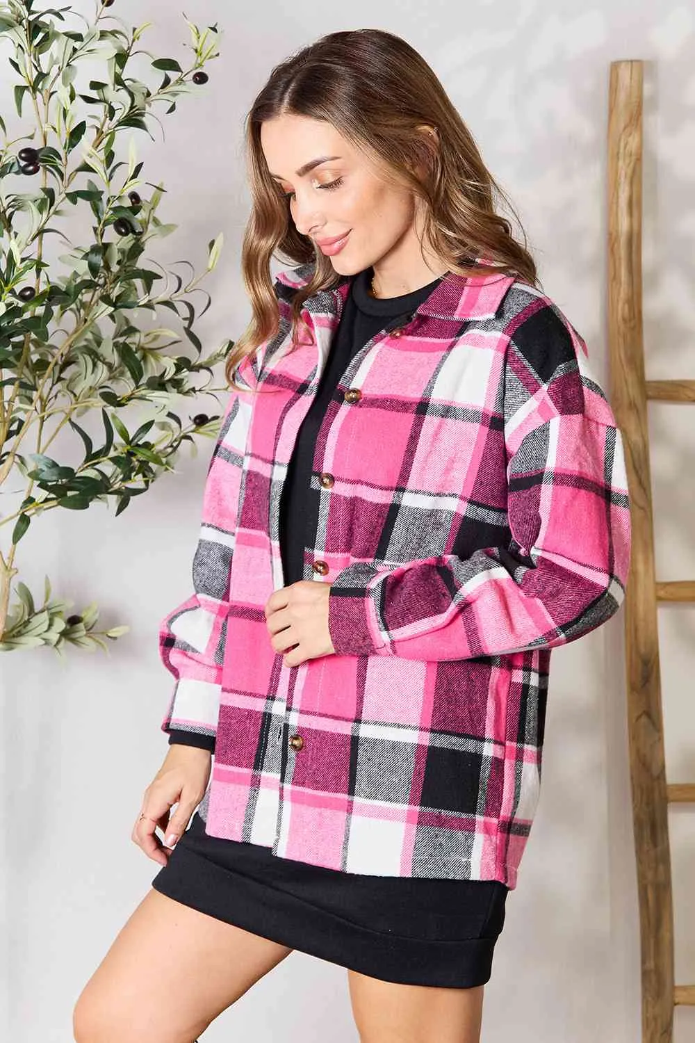 *APP EXCLUSIVE* Pink Plaid Flannel Shacket