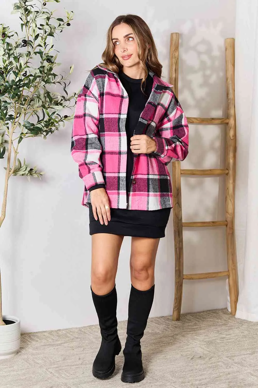 *APP EXCLUSIVE* Pink Plaid Flannel Shacket