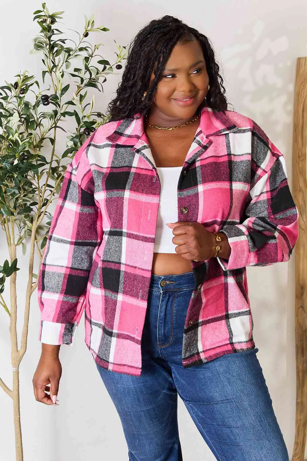 *APP EXCLUSIVE* Pink Plaid Flannel Shacket