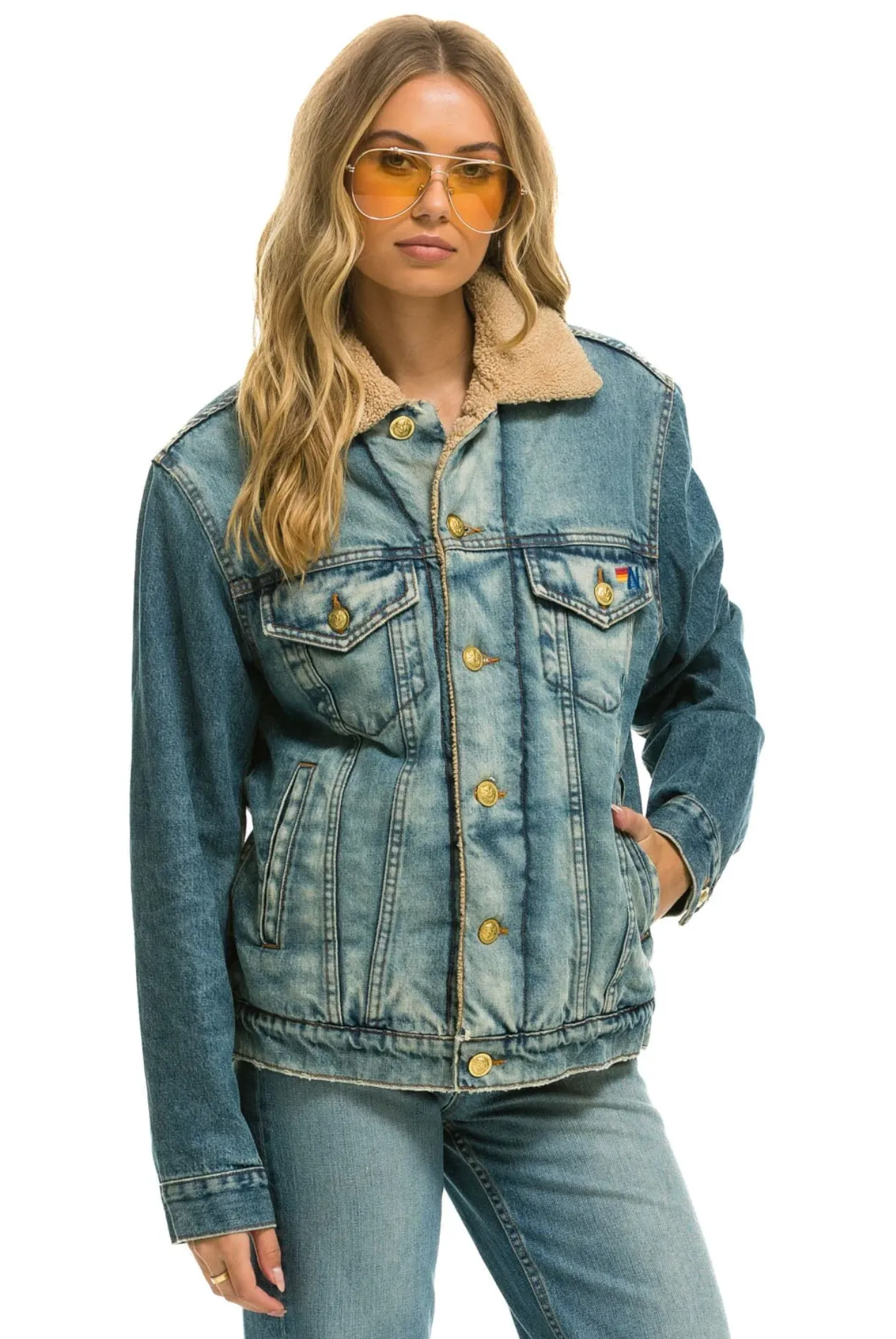 AVIATOR NATION CALI LOVER RANCH SHERPA UNISEX DENIM JACKET - VINTAGE