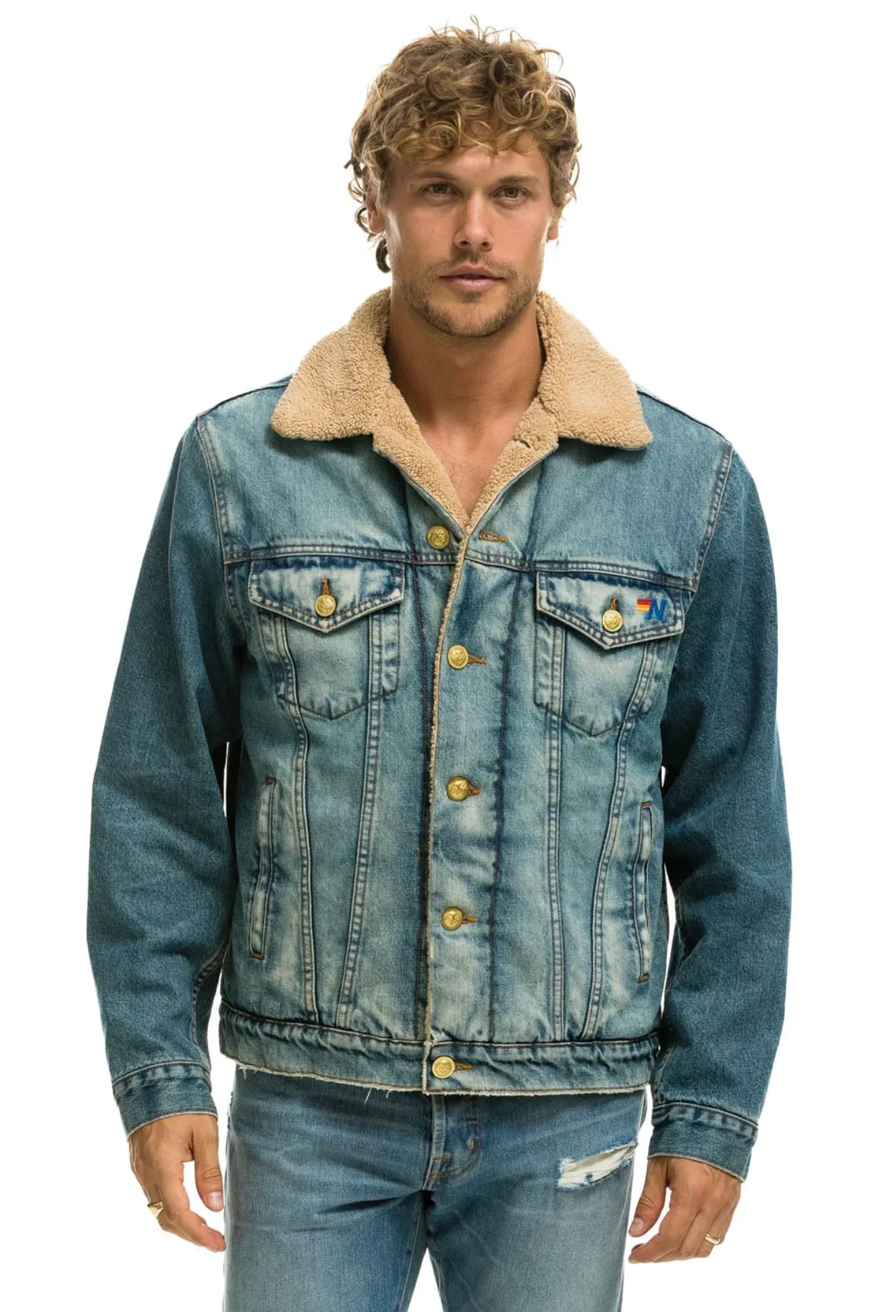 AVIATOR NATION CALI LOVER RANCH SHERPA UNISEX DENIM JACKET - VINTAGE