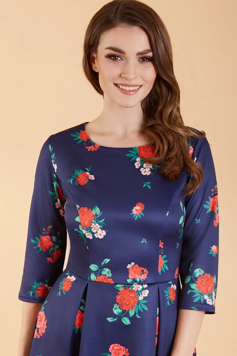 Beatrix Long Sleeved Purple & Red Floral Midi Dress