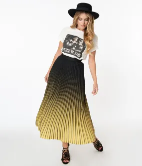 Black & Yellow Ombre Pleated Midi Skirt