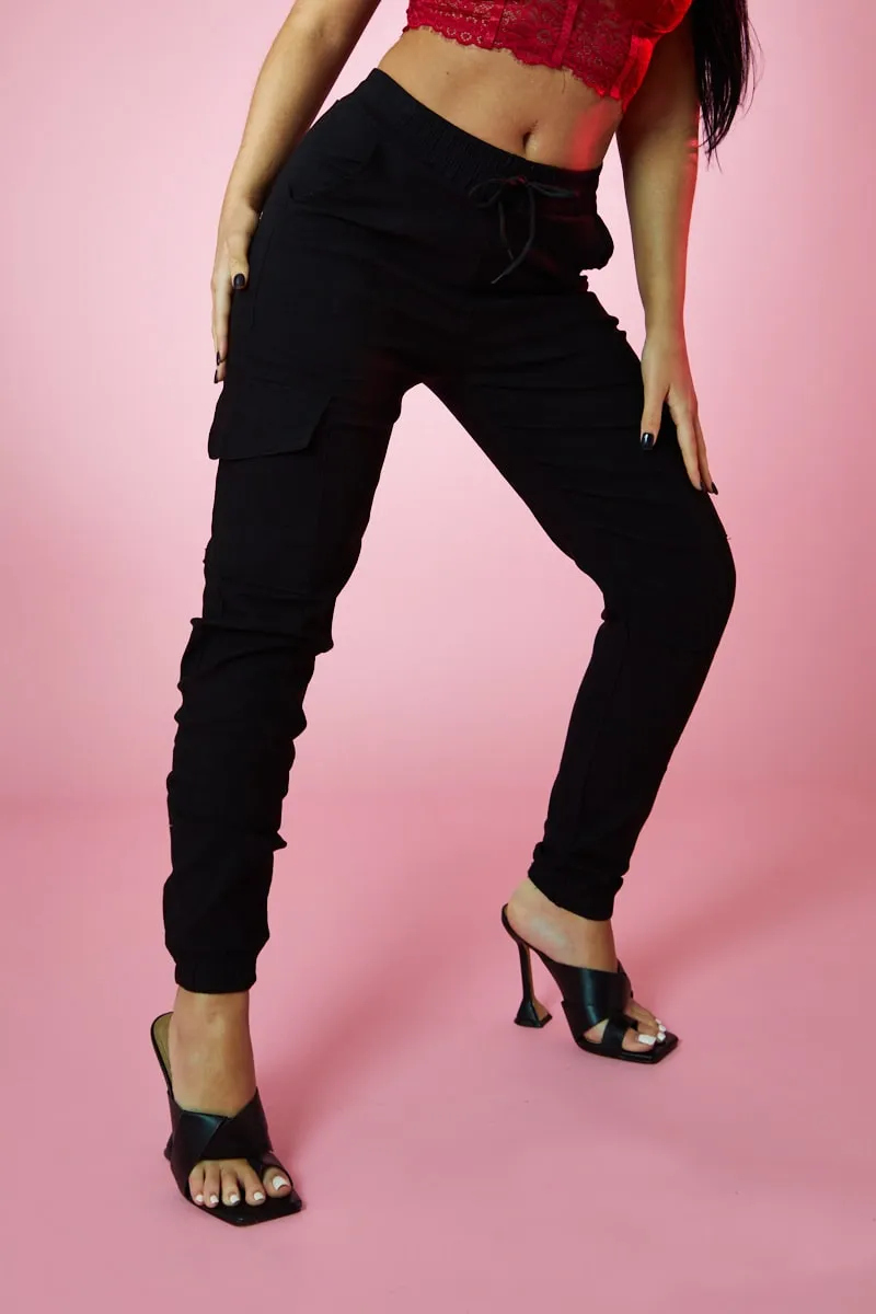 Black Cuffed Hem Cargo Trousers - Rain