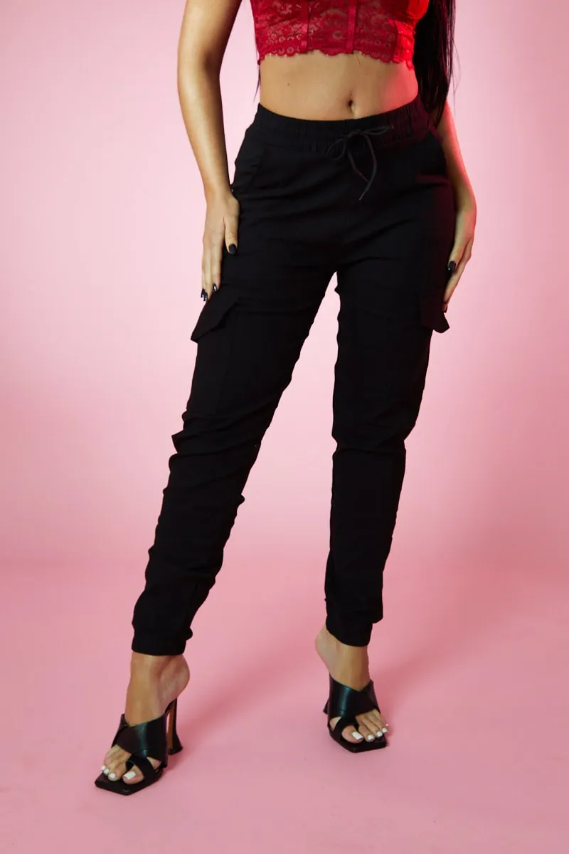 Black Cuffed Hem Cargo Trousers - Rain