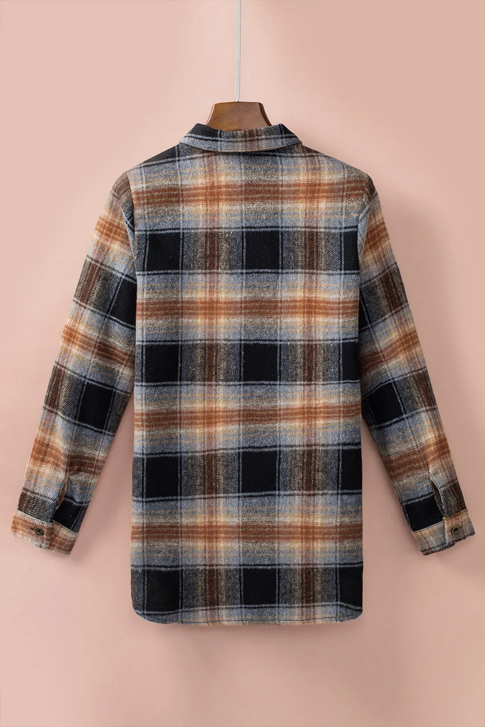 Black Plaid Collared Split Button Up Shacket