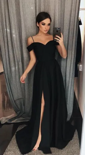 Black Prom Dress with Slit, Evening Dress, Dance Dress, Graduation School Party Gown, PC0449