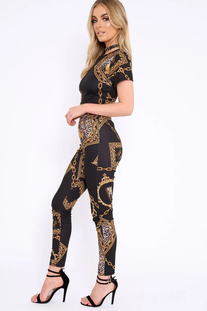 Black Scarf Print Crop Top and Trousers Co-ord - Mala