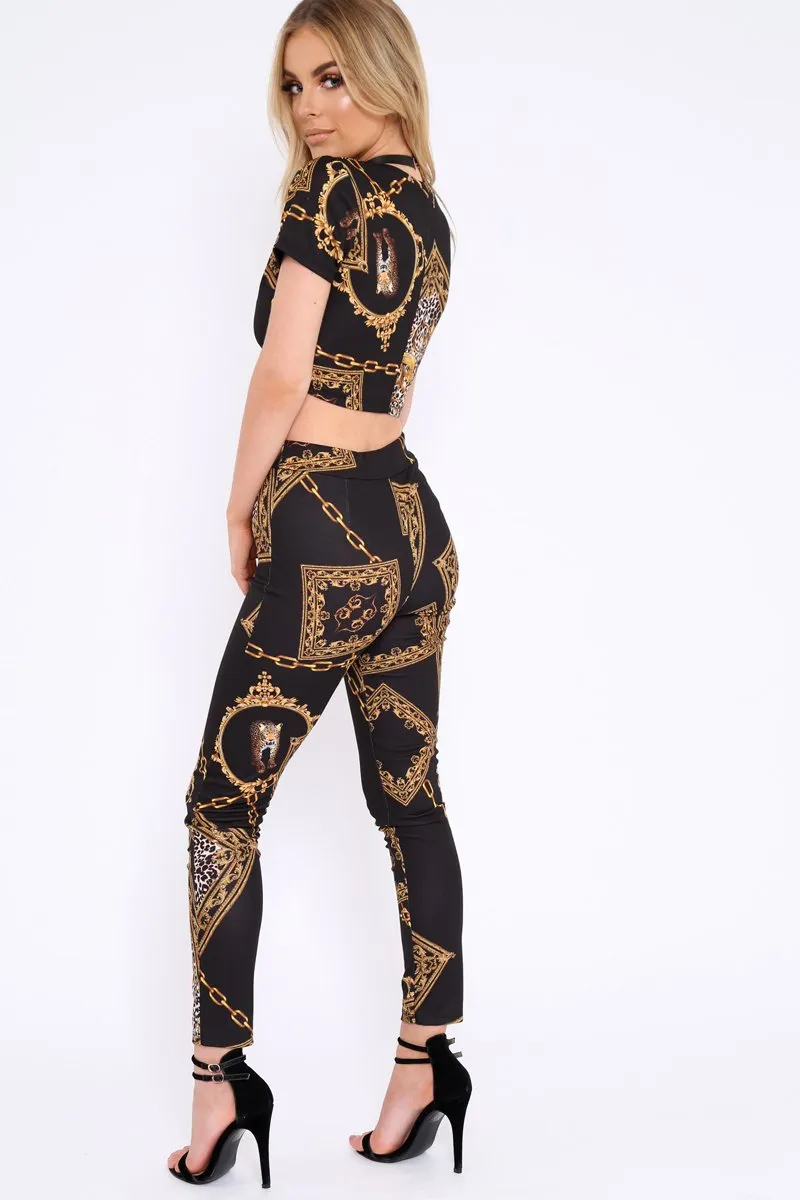 Black Scarf Print Crop Top and Trousers Co-ord - Mala