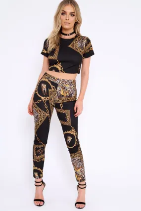 Black Scarf Print Crop Top and Trousers Co-ord - Mala