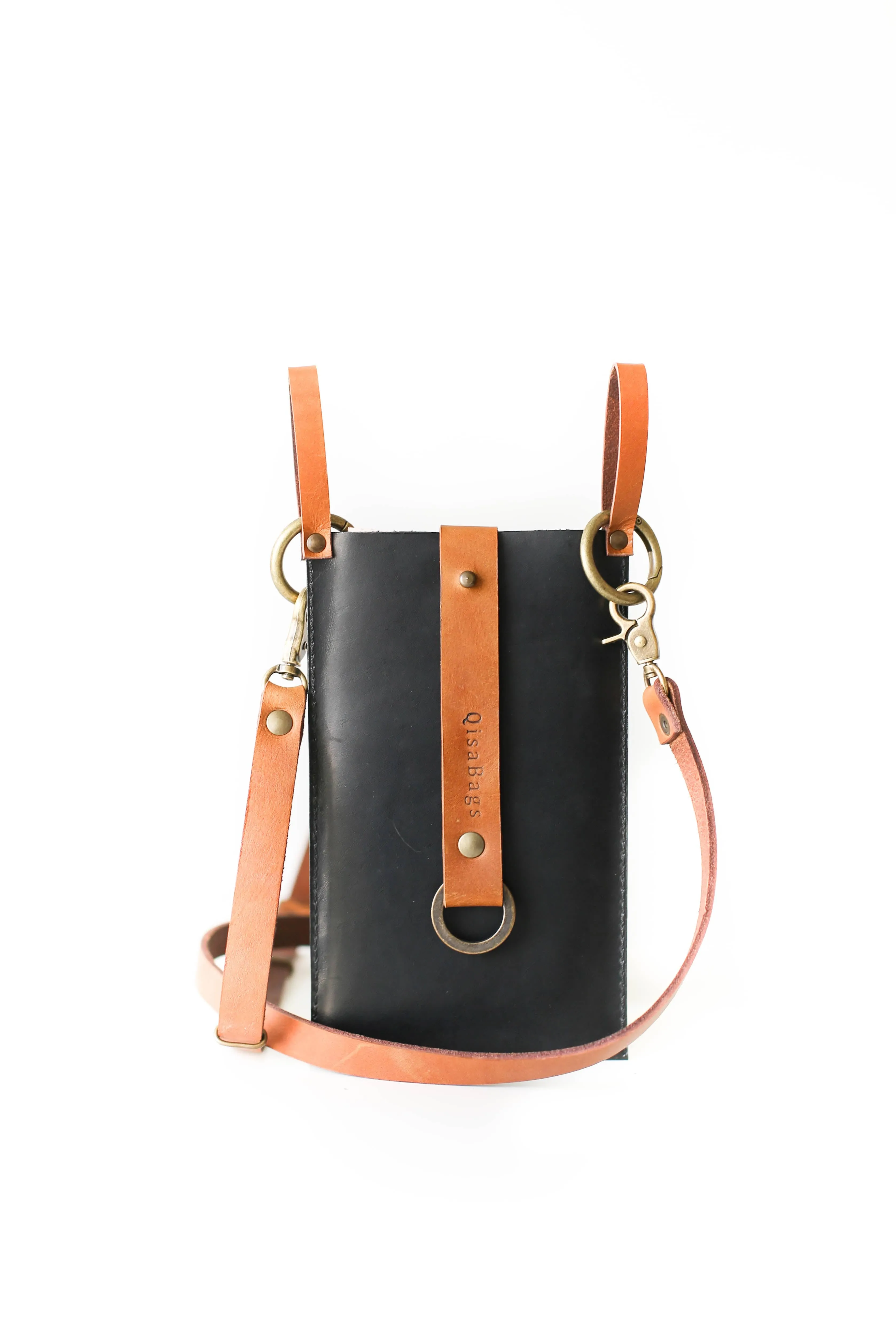 Black w/ Brown Leather Phone Bag