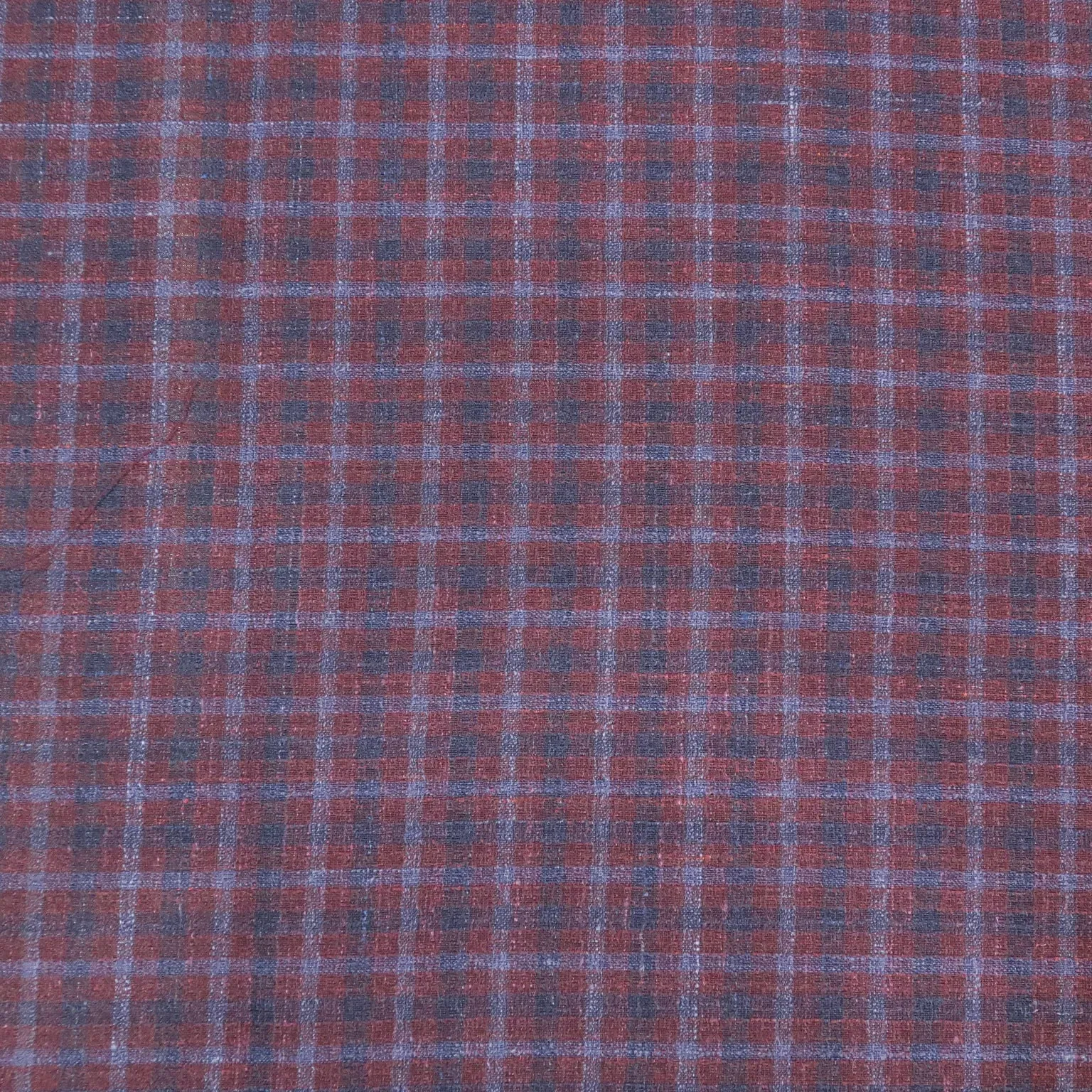 Blue and Wine Small Check Superfine Australian Wool Ermenegildo Zegna Cloth Suiting Fabric