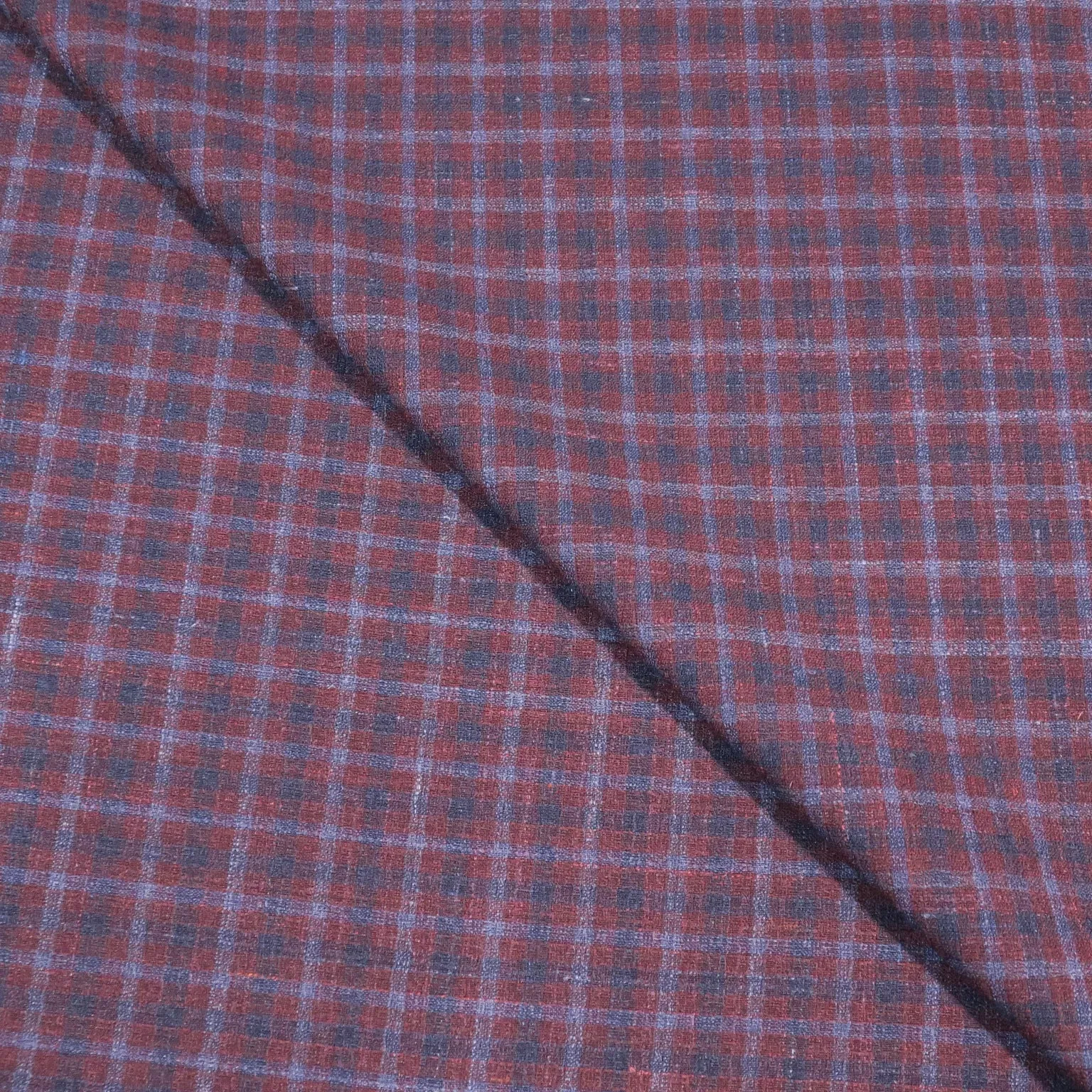 Blue and Wine Small Check Superfine Australian Wool Ermenegildo Zegna Cloth Suiting Fabric