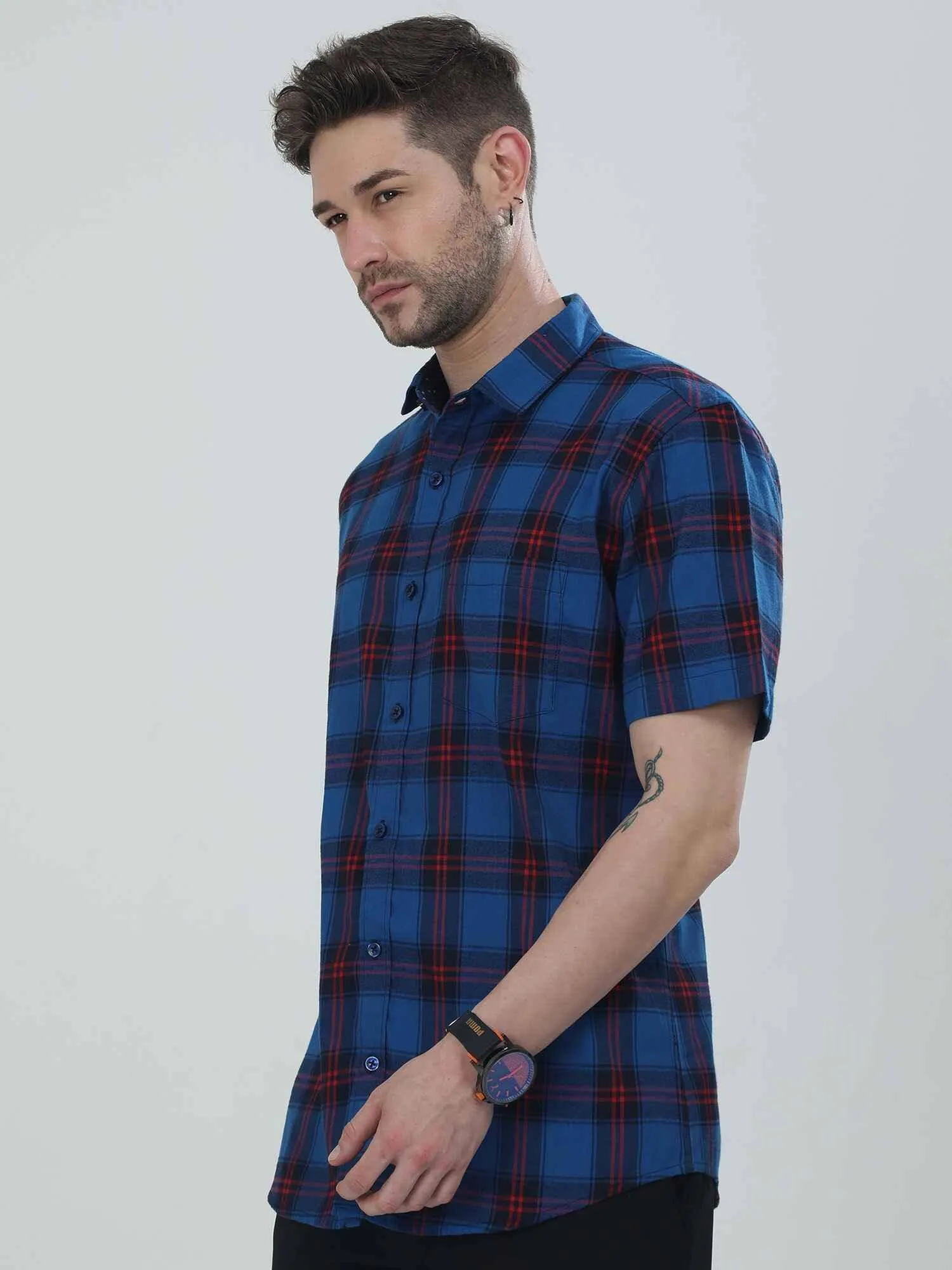 Blue Checkered Half Shirt