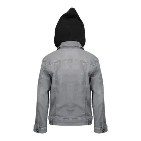 BOYS DENIM GREY LONG SLEEVE HOODIE JACKET