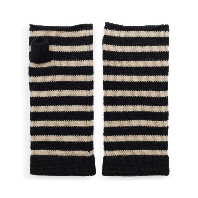 Breton Cashmere Wrist Warmers - Black/Camel