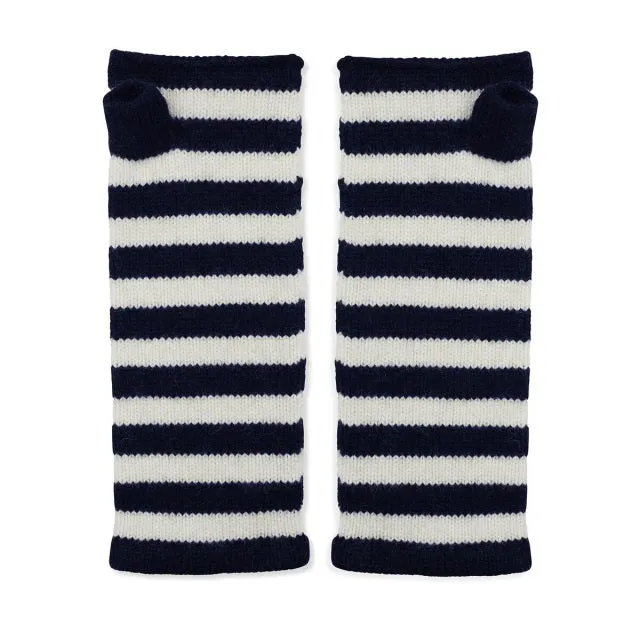 Breton Cashmere Wrist Warmers - Navy/White