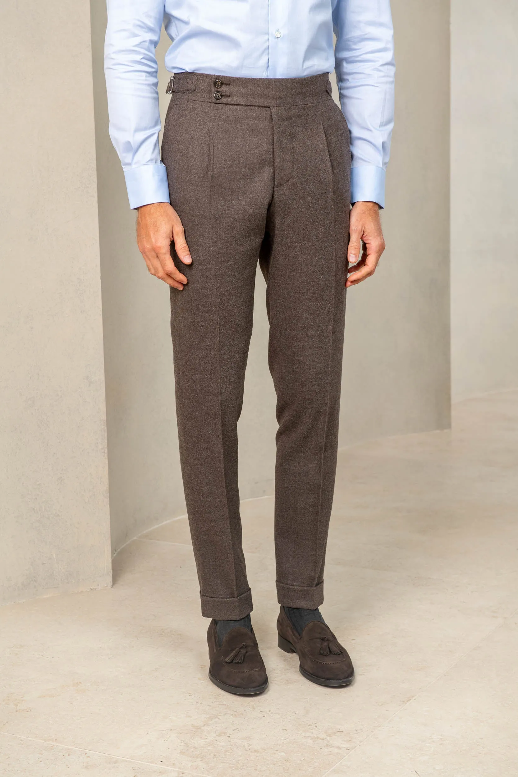 Brown Flannel Trousers "Soragna Capsule Collection" – Made in Italy