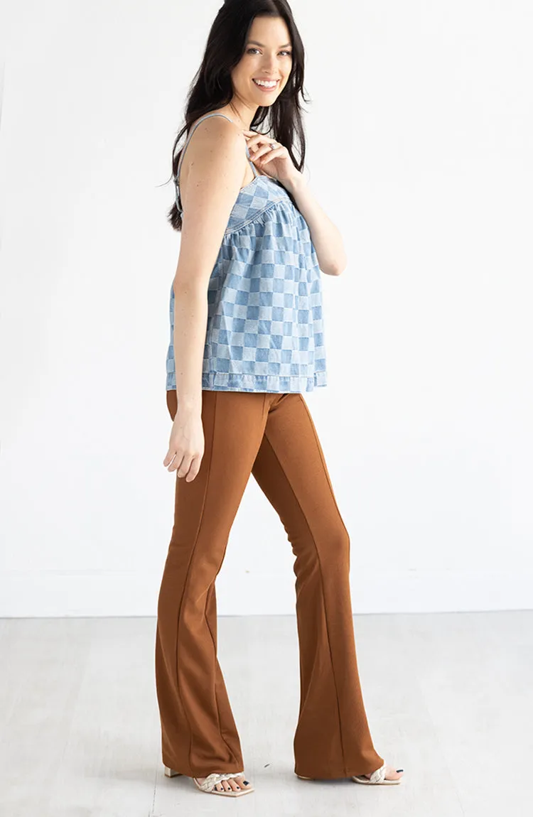 Brown Ribbed Flare Pant