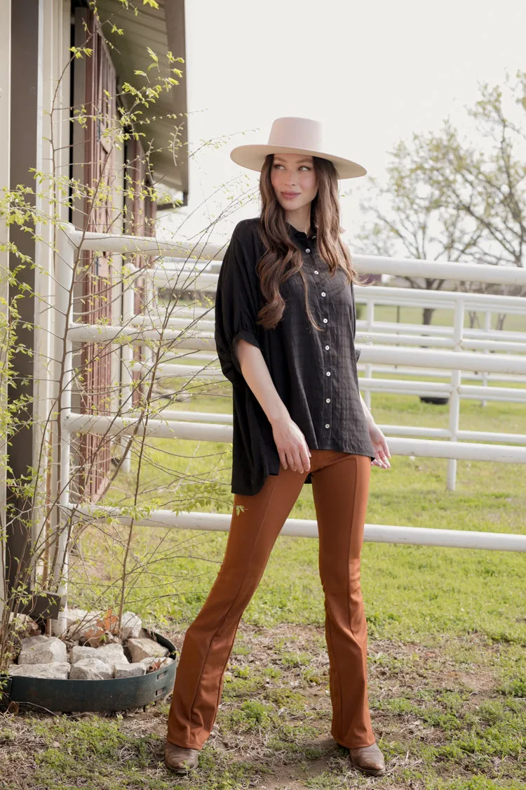 Brown Ribbed Flare Pant