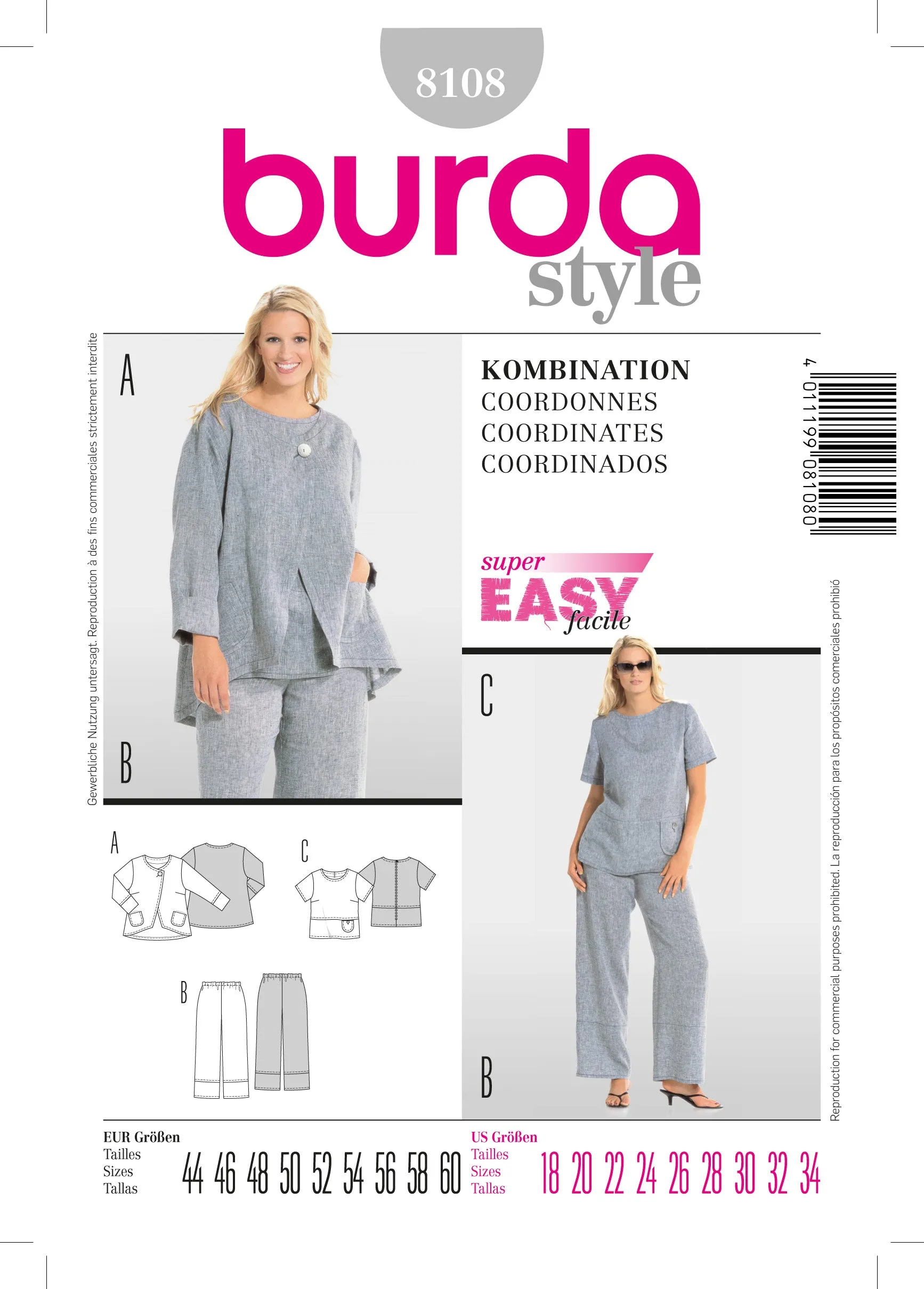 Burda Top, Trousers and Jacket 8108