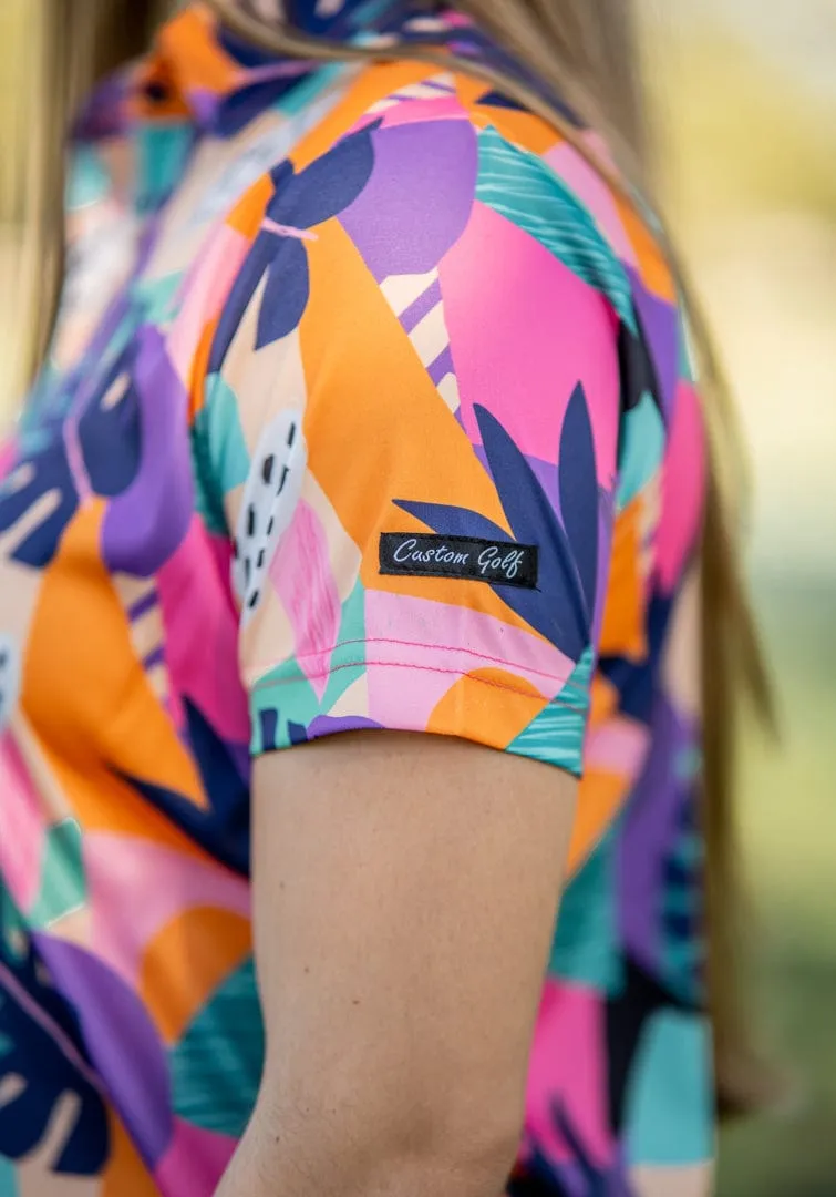 CA Ladies Funky Golf Shirt | Tropical Geometric