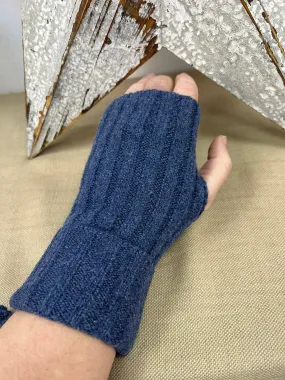 Cashmere Fingerless Gloves - Denim Blue