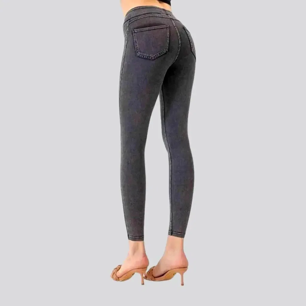 Casual stonewashed denim pants for women