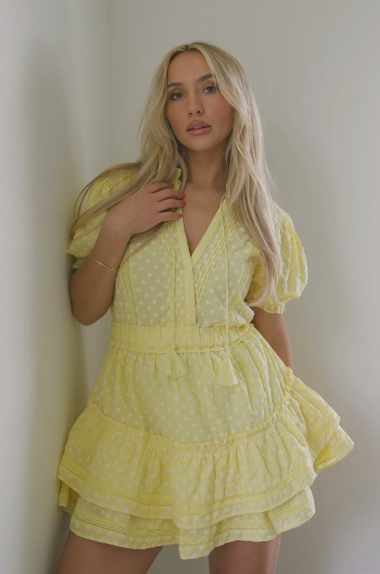 Catalina Yellow Ruffle Mini Dress