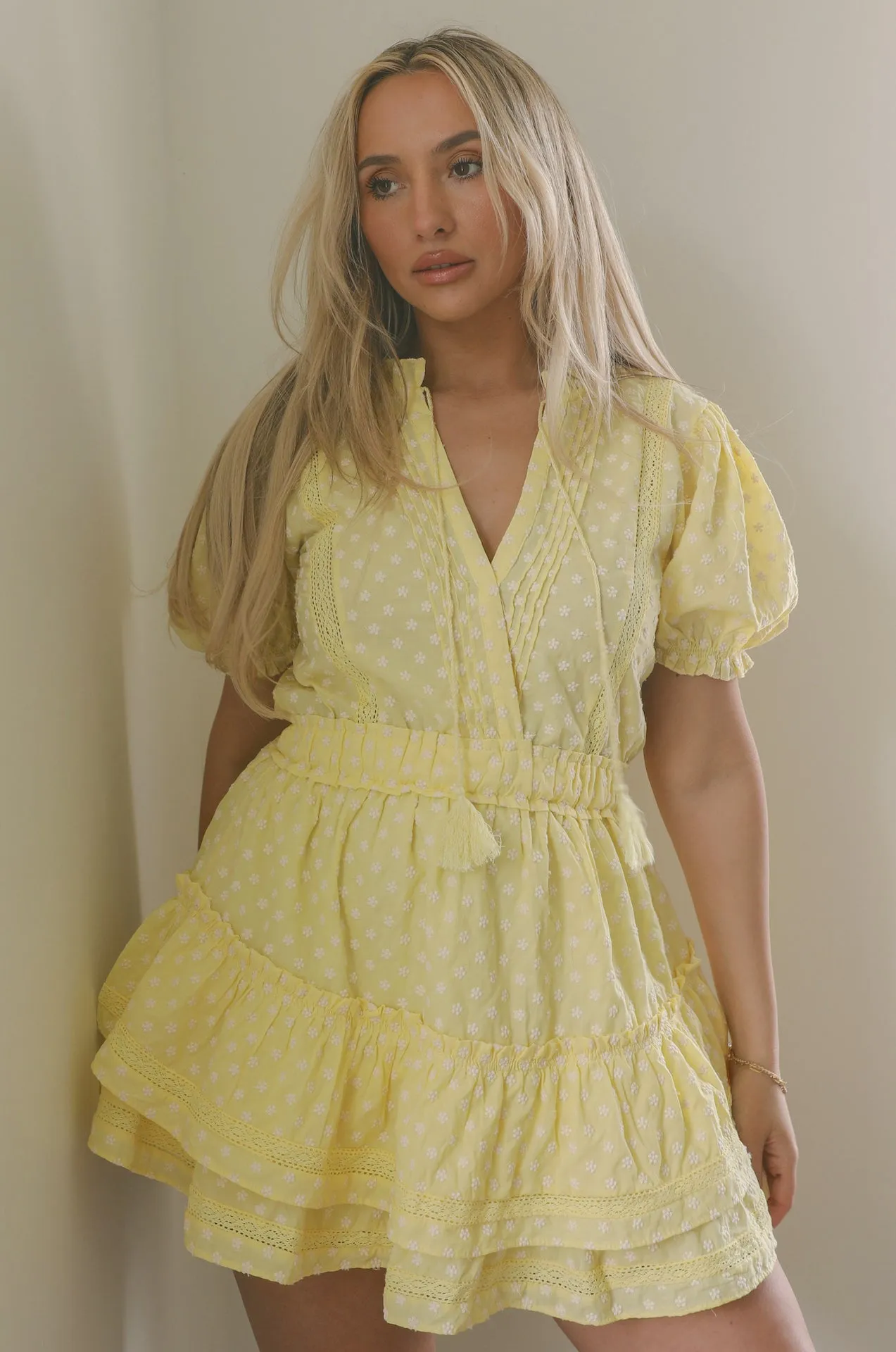 Catalina Yellow Ruffle Mini Dress