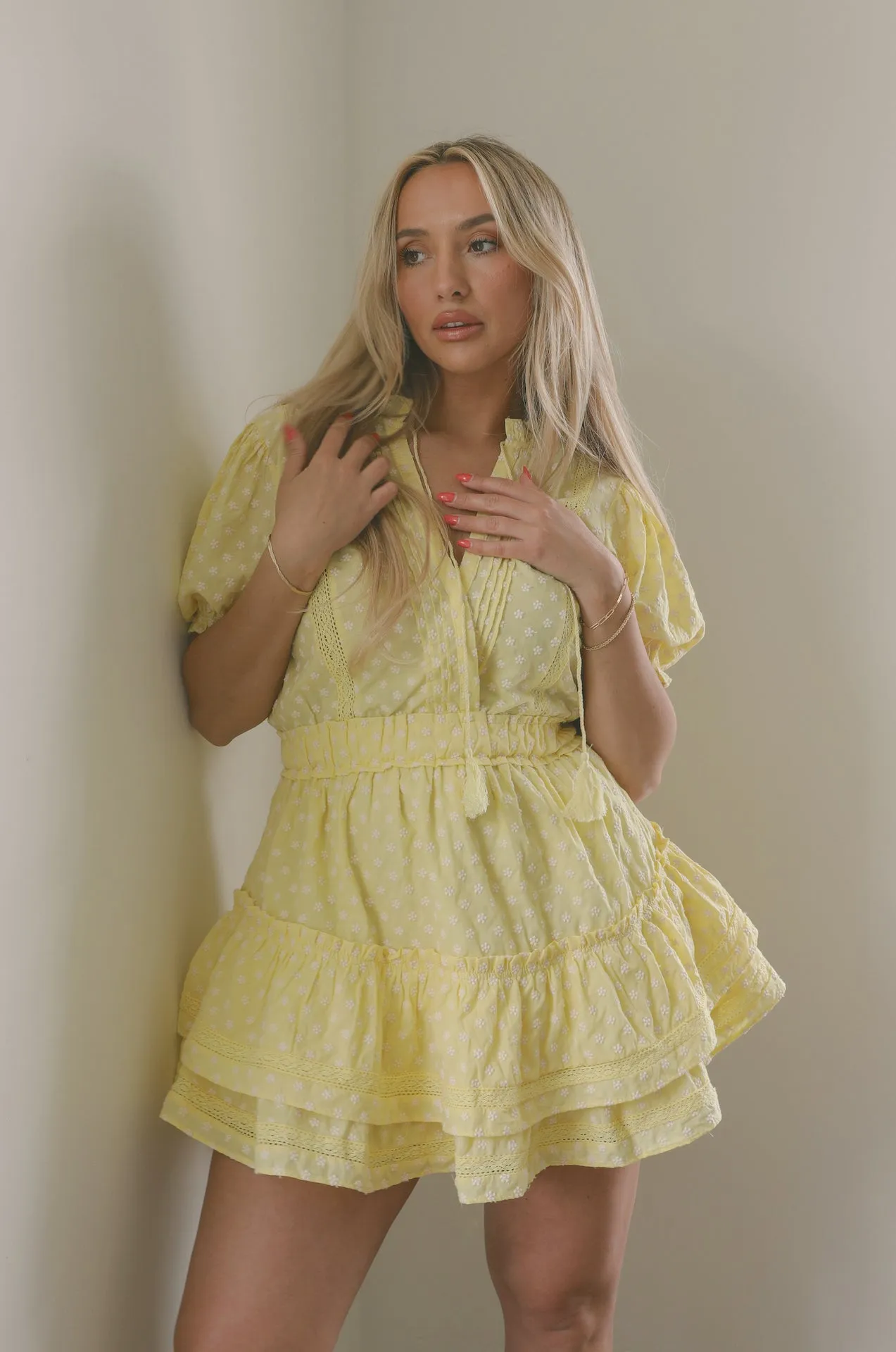 Catalina Yellow Ruffle Mini Dress